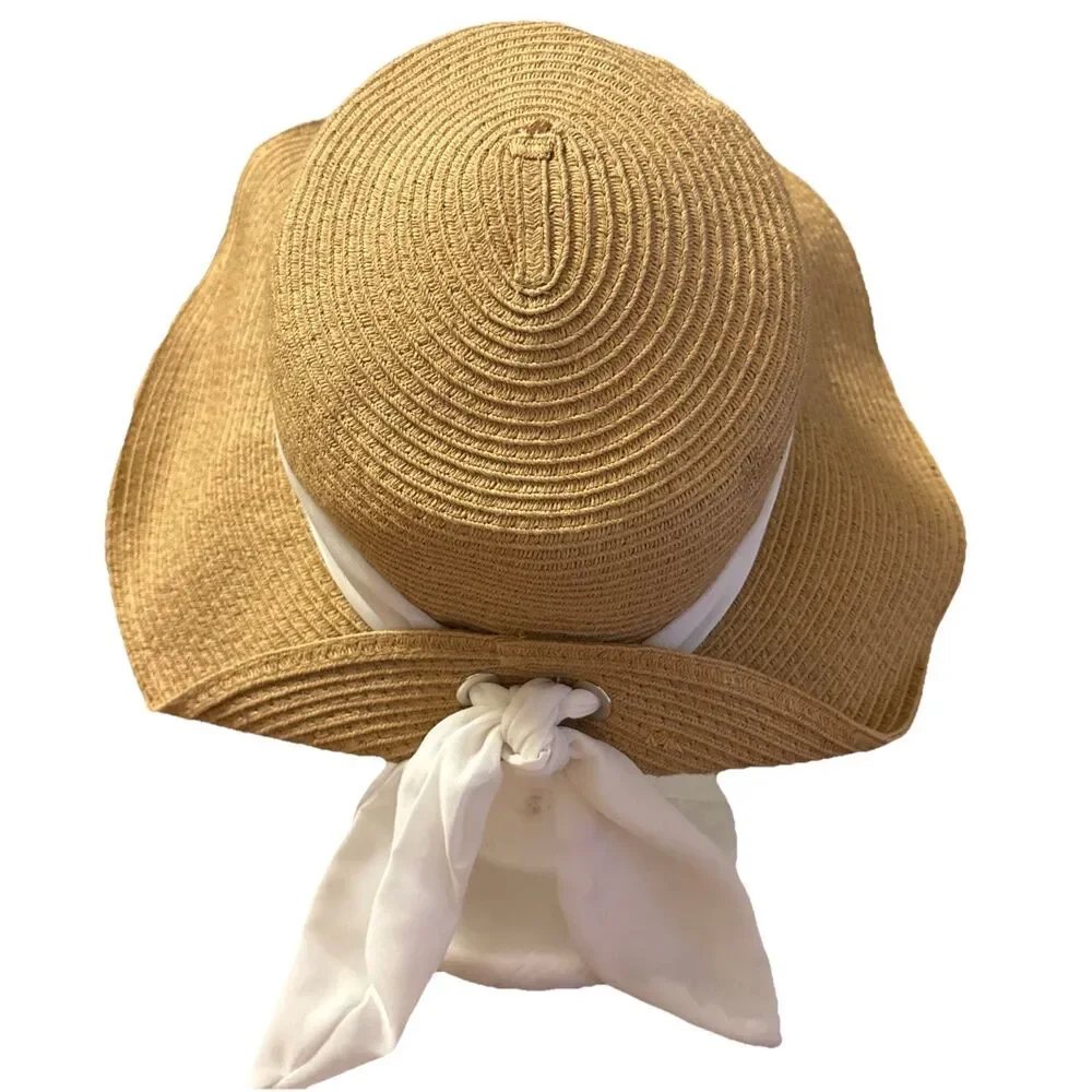 Women’s O/S Sun Beach Hat White Bow by San Diego Hat Company - Picture 1 of 8